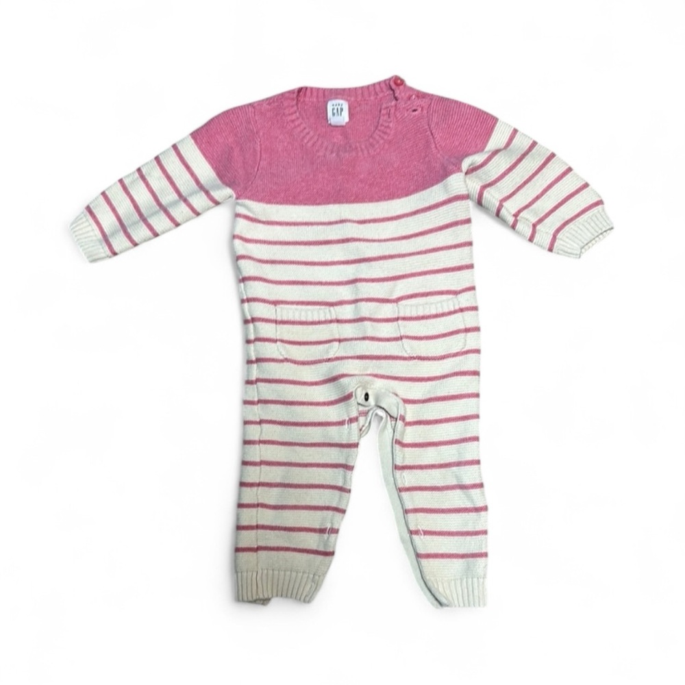 Baby Gap Pink and Cream Striped Kids One Piece Snap Cotton